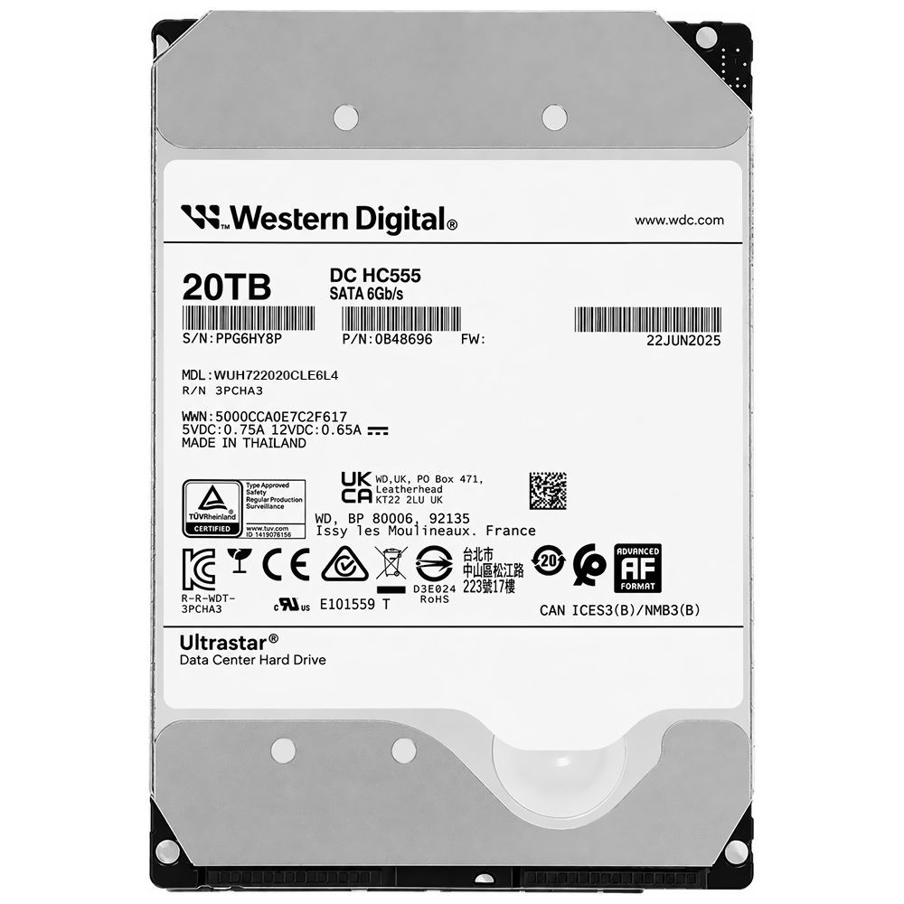 HD Interno Western Digital Ultrastar DC HC555 20TB 3.5 SATA 3 7200RPM WUH722020CLE6L4 Enterprise Storage Data Center Garantia Brasil