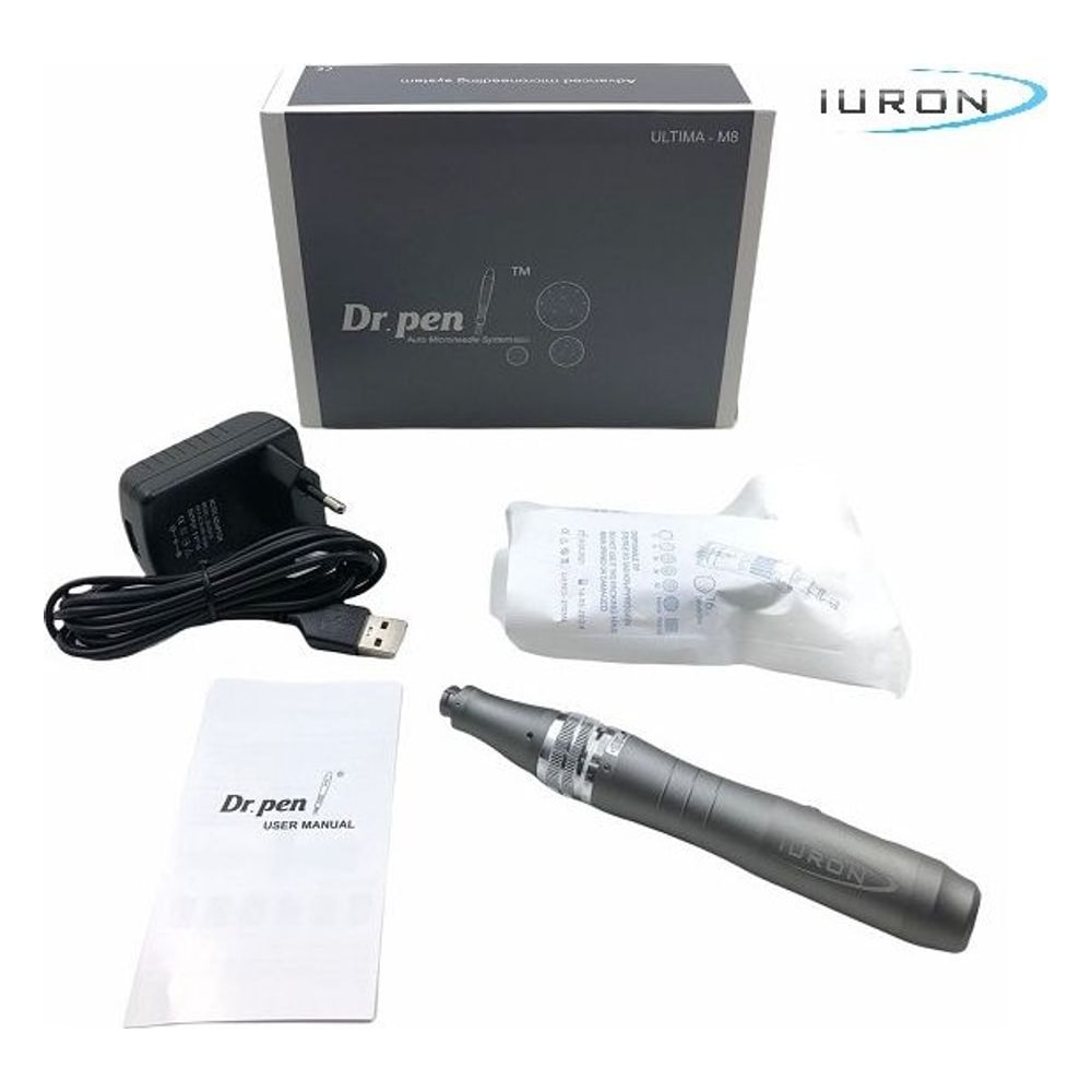 Caneta Dermapen Dermaroller Dr. Pen Ultima M8-C Elétrica Com Fio Microagulhamento Facial Corporal LED Visor Digital Tomada Preto