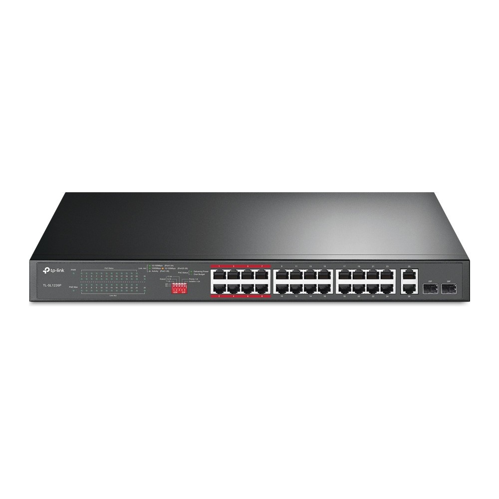 Switch TP-Link TL-SL1226P 24 Portas Gigabit 24*10/100Mbps PoE+ 250W Gerenciável Rack 19" Ideal para Redes Empresariais