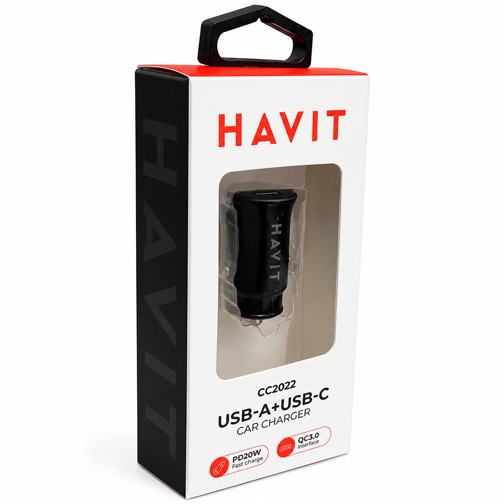 Carregador de Bateria Veicular Havit CC2022 20W USB USB-C Rápido Compatível Smartphone Preto