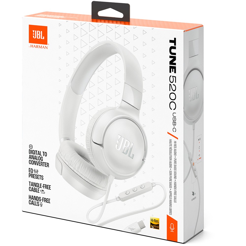 Fone de Ouvido JBL Tune 520C Com Fio Branco Drivers 32mm Confortável Som de Alta Qualidade Microfone Integrado
