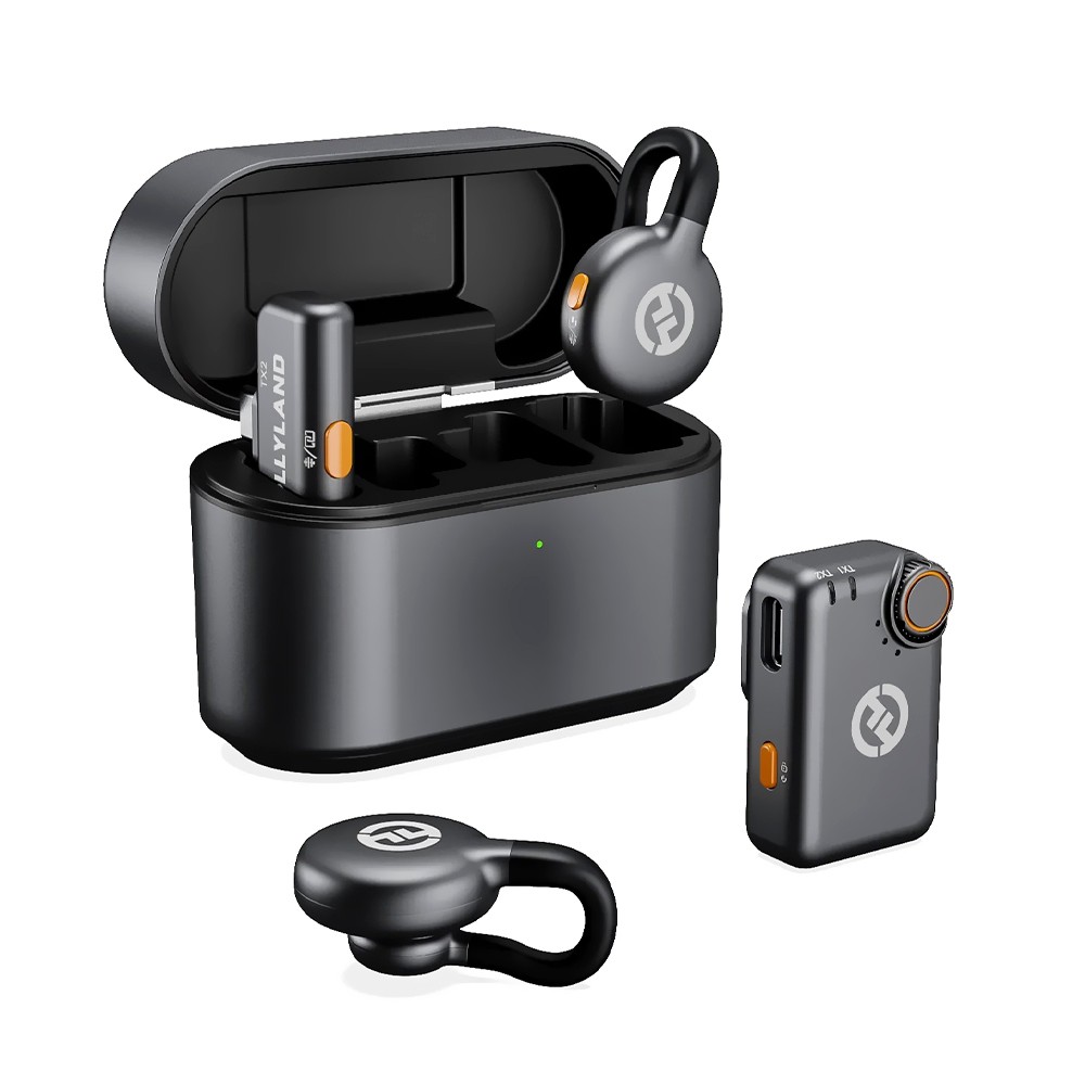 Microfone Sem Fio Hollyland Lark M2S Lavalier Mini Combo USB-C Space Cinza 2 Canais 100m Alcance Áudio Profissional