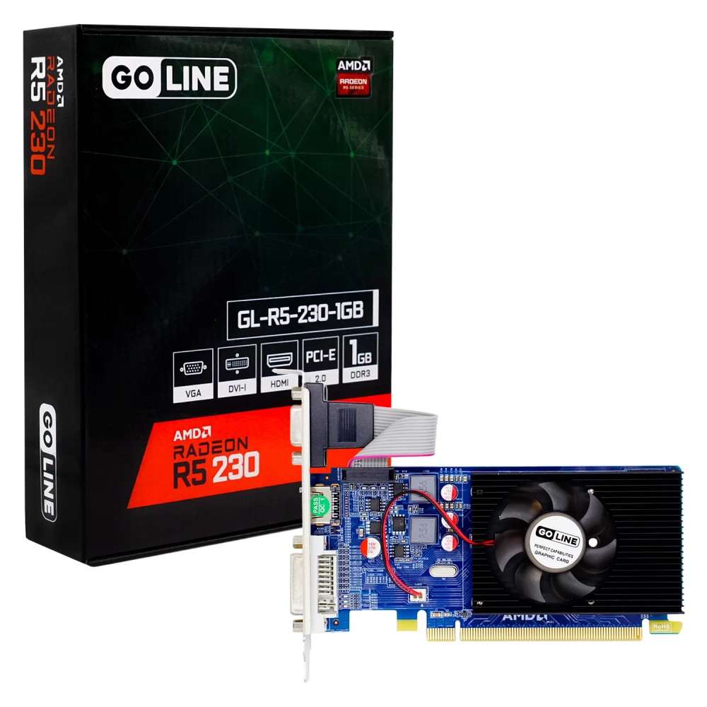 Placa de Vídeo Goline AMD Radeon R5-230 1GB DDR3 - GL-R5-230-1GB (1 Ano de Garantia)