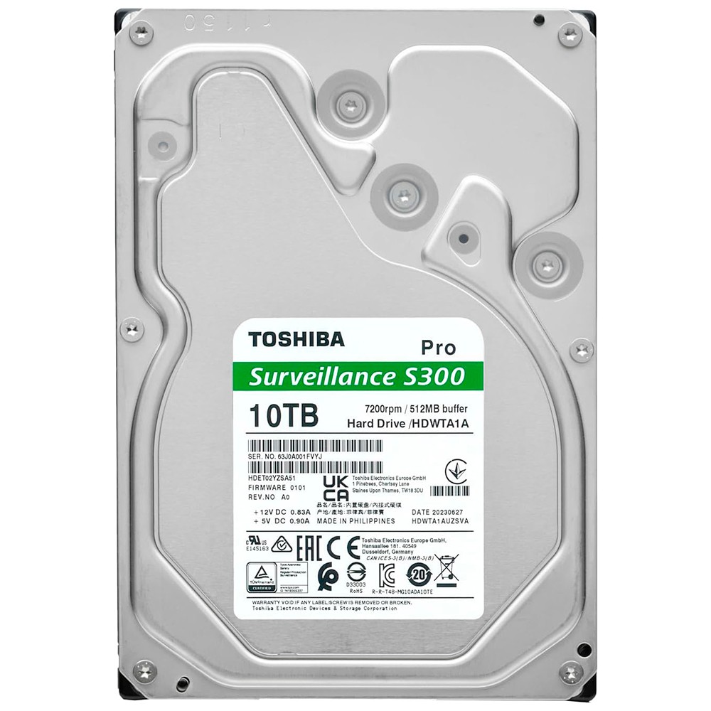 HD Toshiba S300 Pro 10TB 3.5" SATA 3 7200RPM HDWTA1AUZSVAR Vigilância Armazenamento Segurança Alta Performance