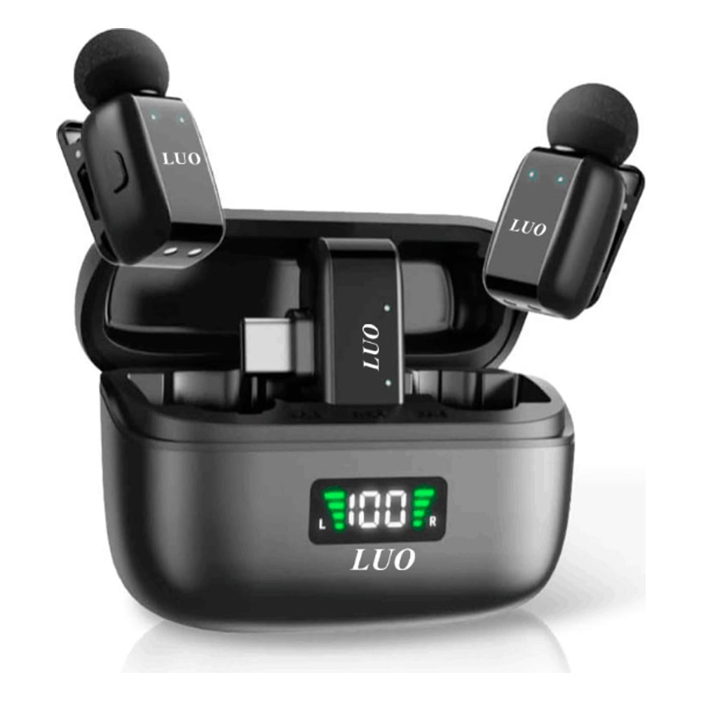 Microfone Sem Fio Luo LU-B28 para Smartphone / 2 Microfones / USB-C - Preto
