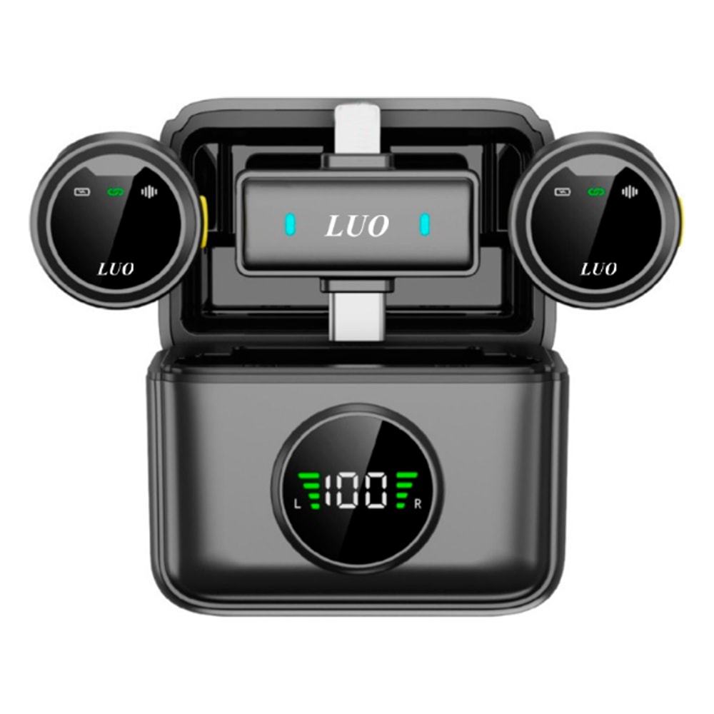 Microfone Sem Fio Luo LU-B26 para Smartphone / 2 Microfones / USB-C e Lightning - Preto
