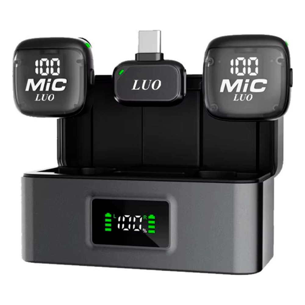 Microfone Sem Fio Luo LU-B25 para Smartphone / 2 Microfones / USB-C - Preto