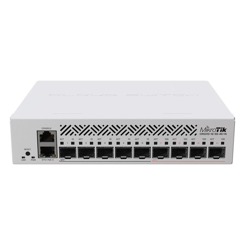 Switch Gerenciável MikroTik Cloud Router Switch CRS310-1G-5S-4S+IN L5 1x Gigabit 5x SFP 4x SFP+ 10G RouterOS Rack 1U PoE-in