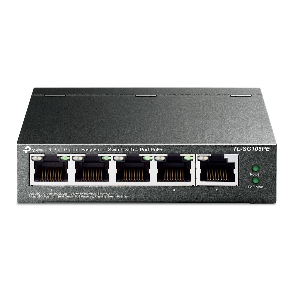 Switch TP-Link TL-SG105PE Smart Gigabit 5 Portas 4 PoE+ 65W Gerenciável Ethernet Metal Preto
