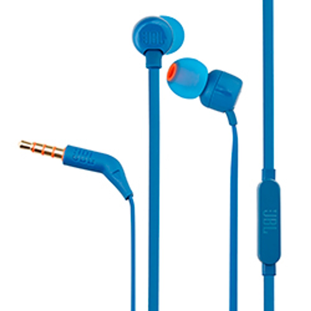 Fone de Ouvido JBL Tune T110 Com Fio Azul Drivers 9mm Som Profundo Confortável Cabo Flat