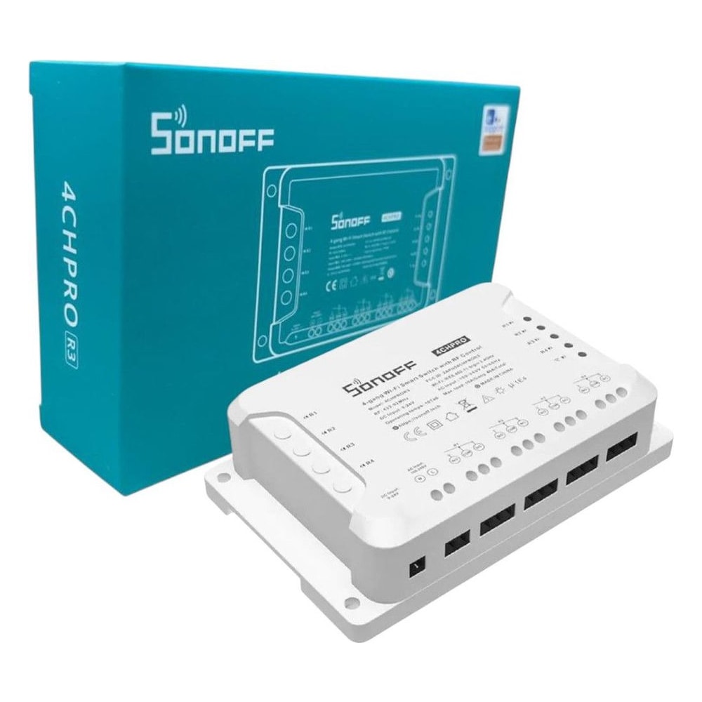 Interruptor Inteligente Wi-Fi Sonoff 4CHPROR3 8800W Controle Remoto 4 Canais Compatível Alexa Google Home Automação Residencial