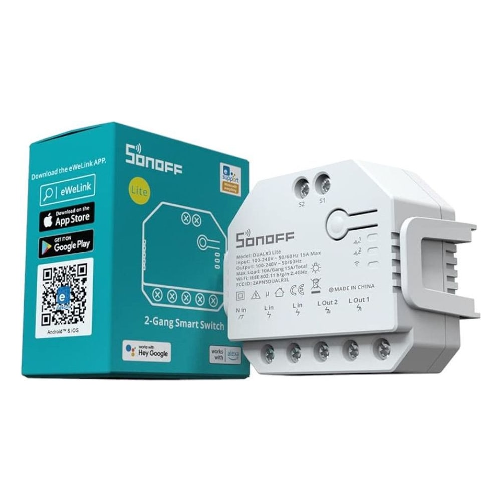 Interruptor Inteligente Wi-Fi Sonoff DualR3 Lite Controle Cortina Automação Residencial Compatível Alexa Google Home