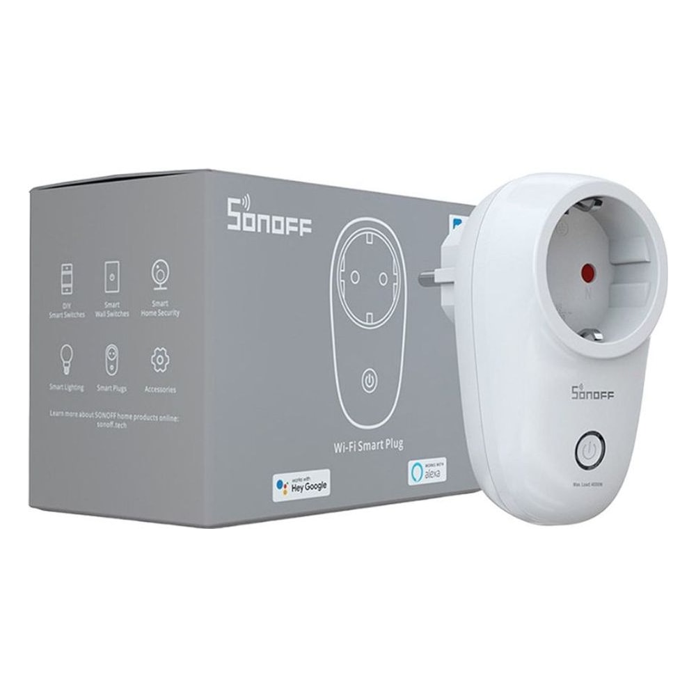 Tomada de Energia Smart Wi-Fi Sonoff S26R2TPF EU Controle Remoto 16A Compatível Alexa Google Home Monitoramento Consumo