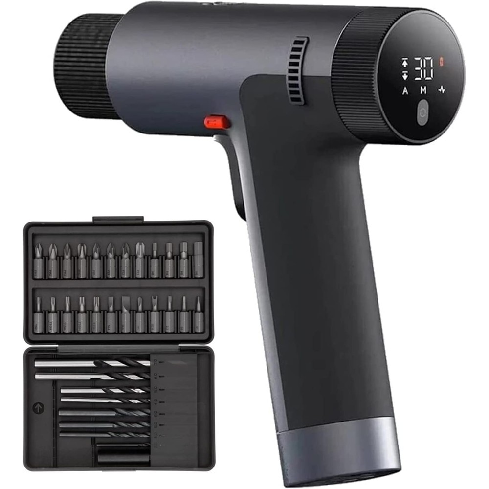 Parafusadeira e Furadeira Xiaomi 12V Max Brushless Cordless Drill Recarregável 30Nm Torque 32 Pontas Bateria Íon-Lítio Cinza Profissional