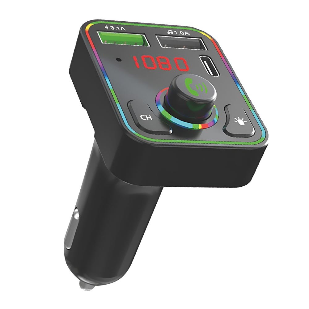 Transmissor Digital para Carro Satellite A-MP41 Bluetooth FM USB USB-C MP3 LED Preto Carregador Veicular Adaptador de Mídia
