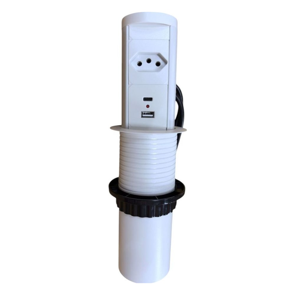 Torre de Tomada Automática BZN751-2U1W Retrátil 1 Tomada 2 USB Carregador Wireless Branca Bancada Mesa Escritório