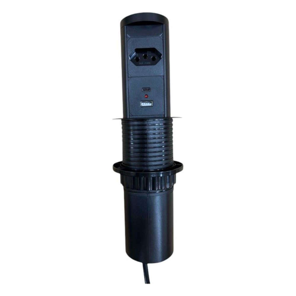 Torre de Tomada Automática BZN751-2U1W Retrátil Embutir 1 Tomada 2 USB Carregador Wireless Preto 92271 Mesa Bancada Escritório