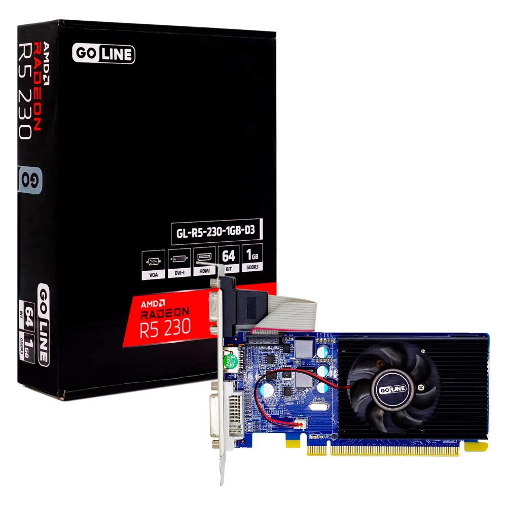 Placa de Vídeo Goline AMD Radeon R5 230 1GB DDR3 64Bits