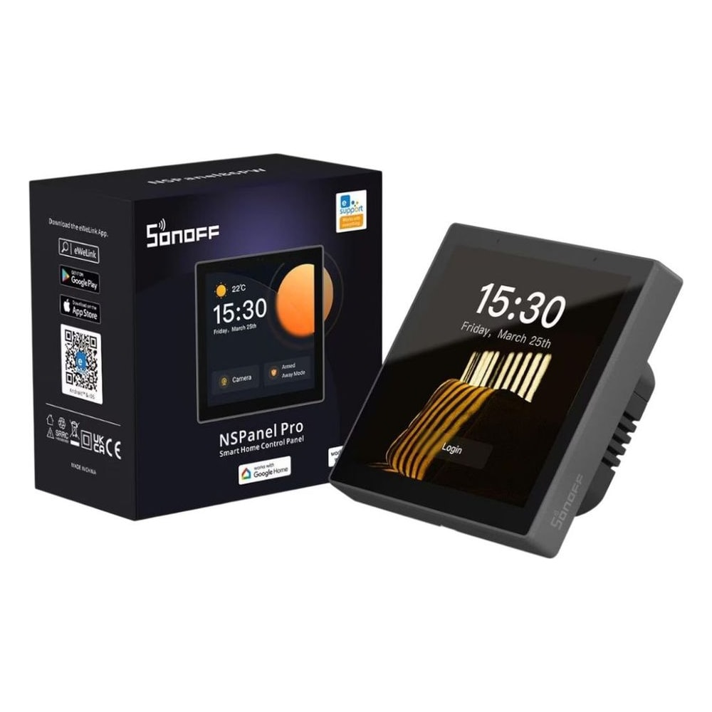 Interruptor Inteligente Wi-Fi Sonoff NSPANEL86PB Parede Touch 86mm Controle Remoto App Alexa Google Home Compatível