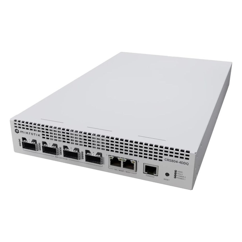 Switch Mikrotik Cloud Router Switch CRS804-4DDQ-HRM 4 Portas 400G QSFP56-DD 2 Portas 10G Ethernet RouterOS v7 Rack 1U IA