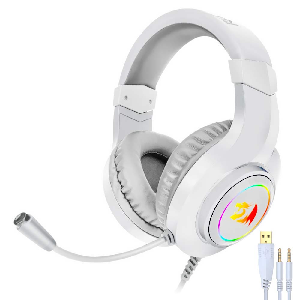 Fone de Ouvido Gamer Redragon H260W-RGB com Fio Drivers 50mm Branco