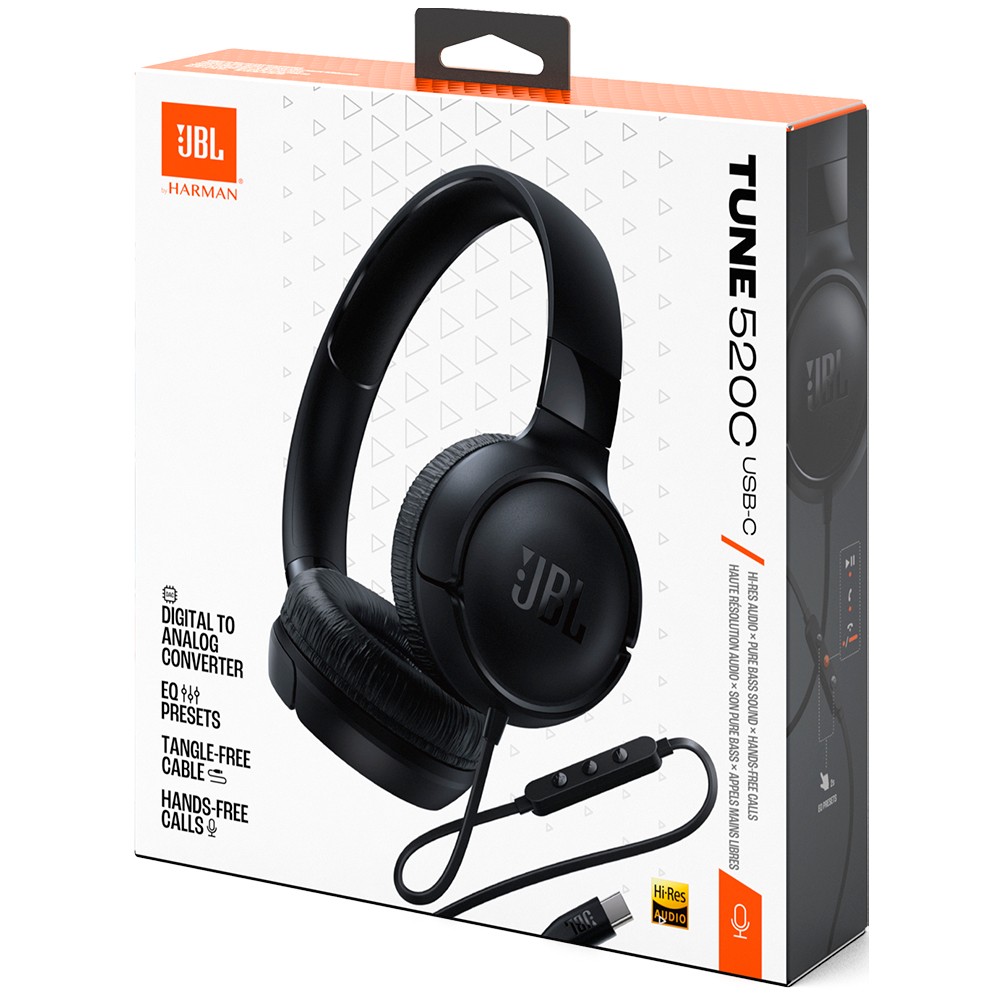 Fone de Ouvido JBL Tune 520C Com Fio Preto Drivers 32mm Som Potente Confortável Microfone Integrado