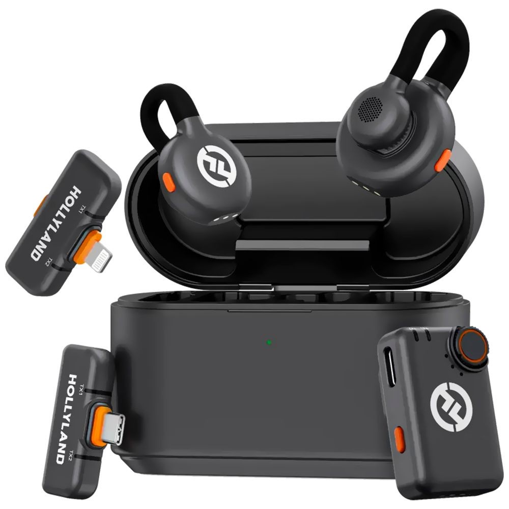 Microfone Sem Fio Hollyland Lark M2S Ultimate Combo Lightning USB-C Space Cinza 2 Canais 100m Alcance Alta Qualidade Áudio