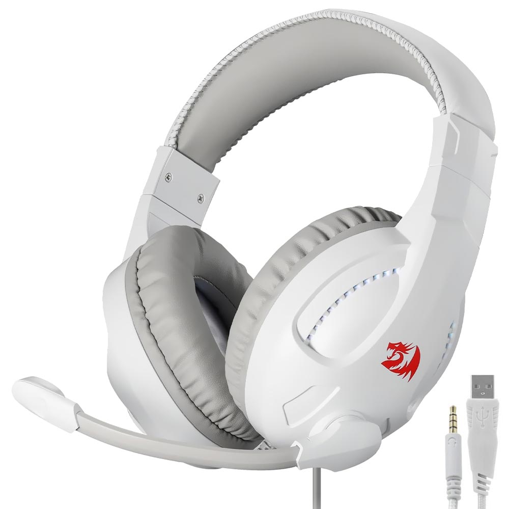 Fone de Ouvido Gamer Redragon H211W Cronus RGB com Fio 50mm Branco