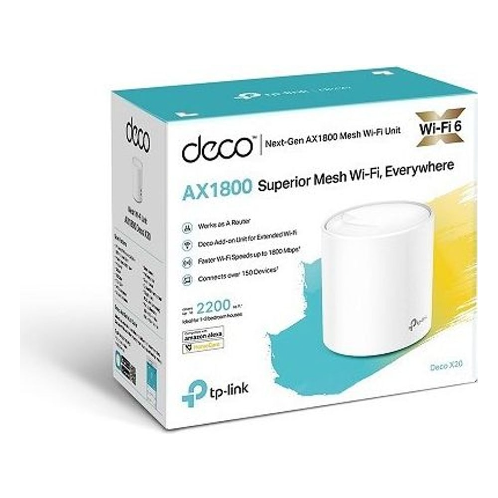 Roteador Wi-Fi 6 TP-Link Deco X20 (1-Pack) Whole-Home Mesh AX1800 Dual Band 1800Mbps MU-MIMO Beamforming Segurança Avançada