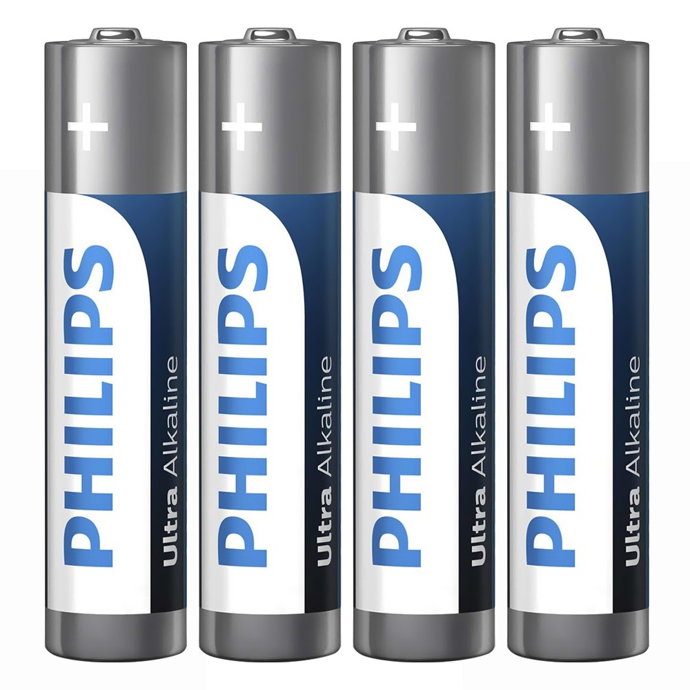 Pilhas Philips Ultra Alkaline AAA LR03E4B/97 4 Unidades Longa Duração Alta Performance Energização Eficiente