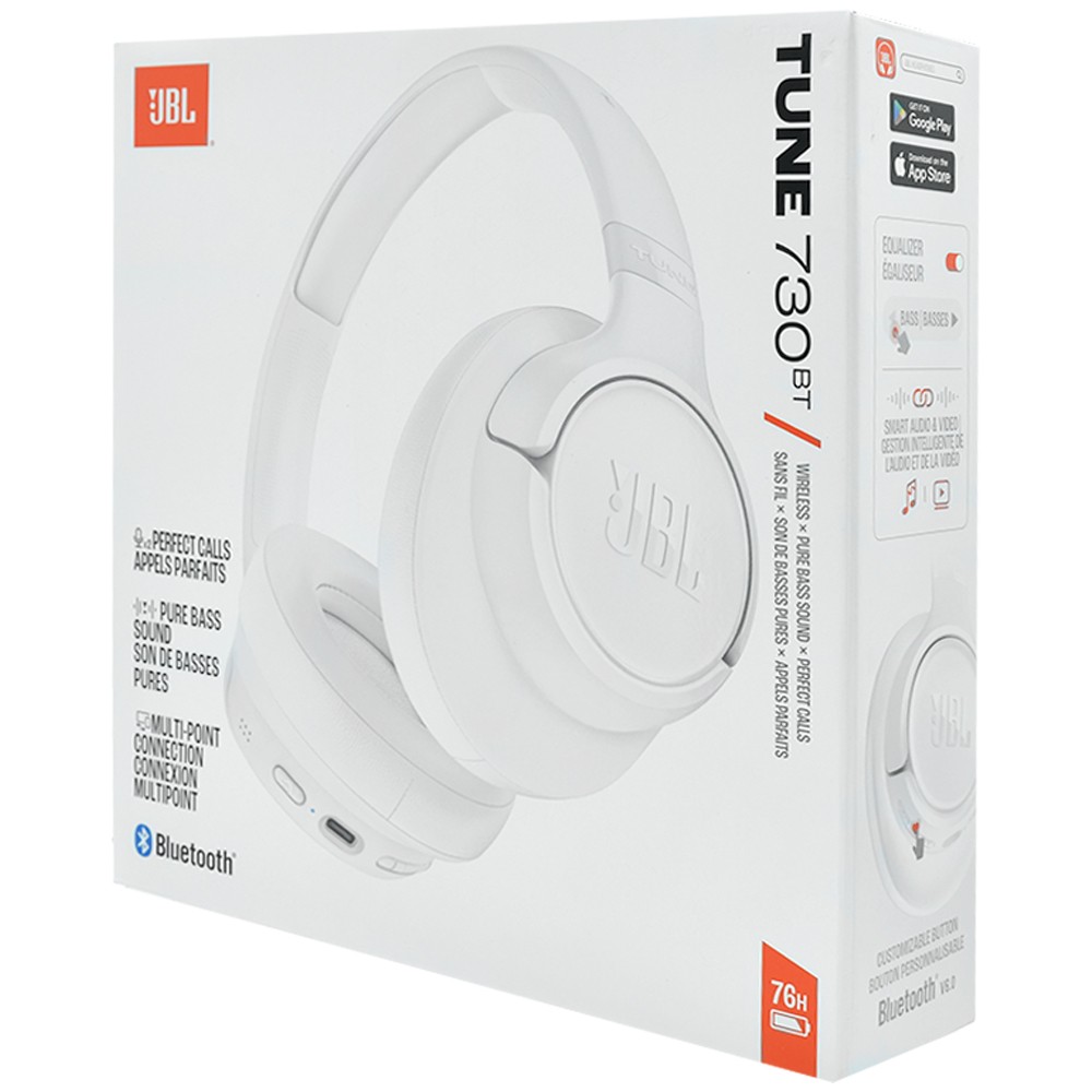 Fone de Ouvido Sem Fio JBL Tune T730BT Bluetooth 5.0 Pure Bass 35h Bateria Microfone Branco