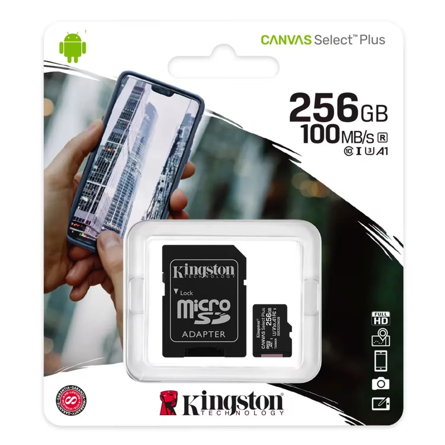 Cartão de Memória Micro SD Kingston 256GB 100MBs Canvas Select Plus