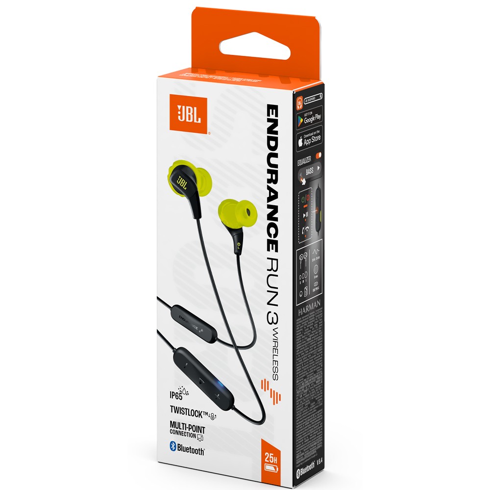 Fone de Ouvido Sem Fio JBL Endurance RUN3 Bluetooth 5.0 Resistente Água 8h Bateria Preto Ergonomico Esportivo