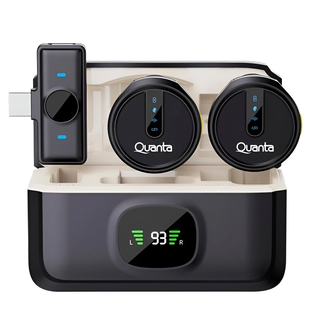 Microfone Sem Fio Quanta QTMDM30 USB-C Preto Alta Sensibilidade Captação de Voz Profissional
