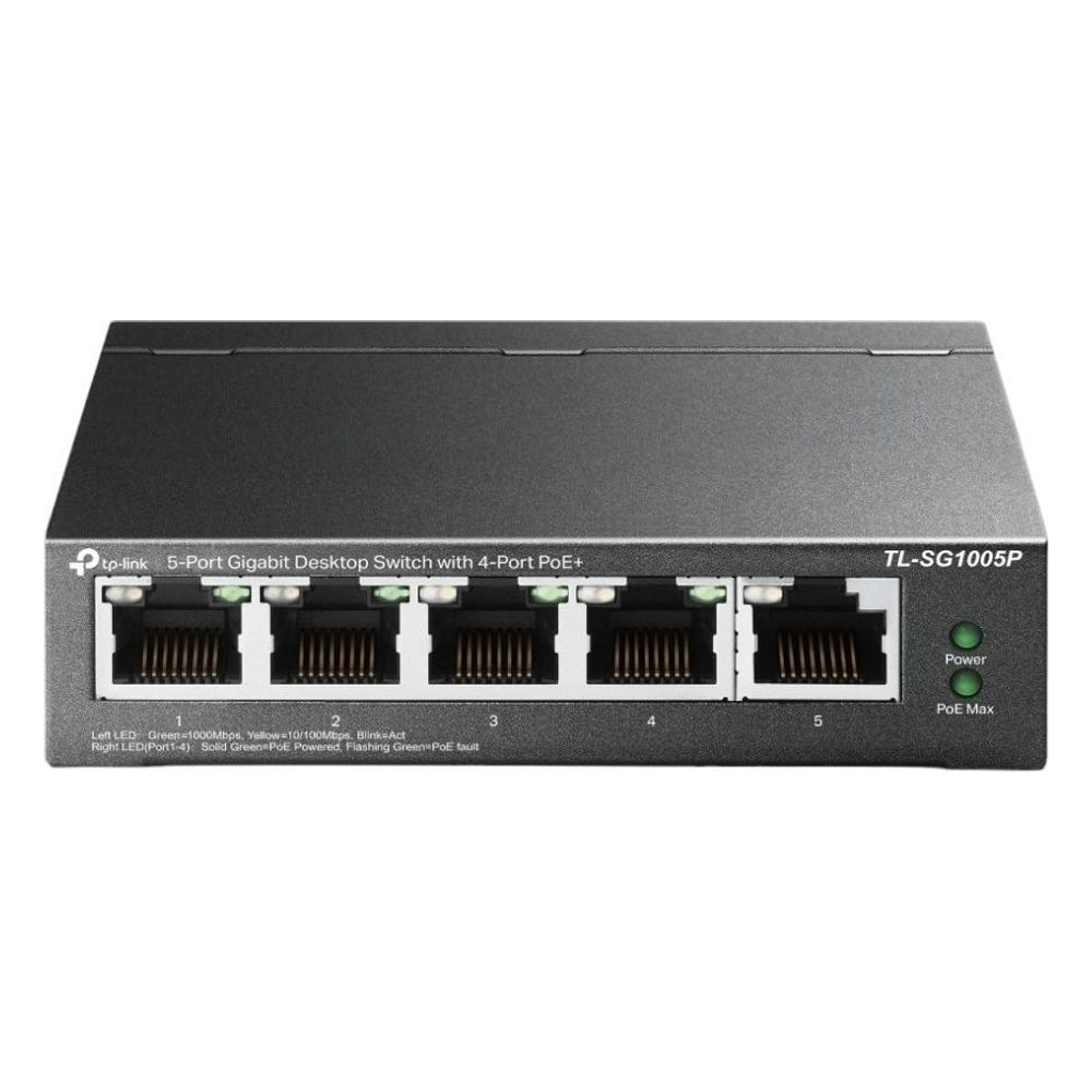 Switch TP-Link TL-SG1005P 5 Portas 10/100/1000Mbps 4 Portas PoE 56W Gigabit Metalico Ideal Redes Corporativas