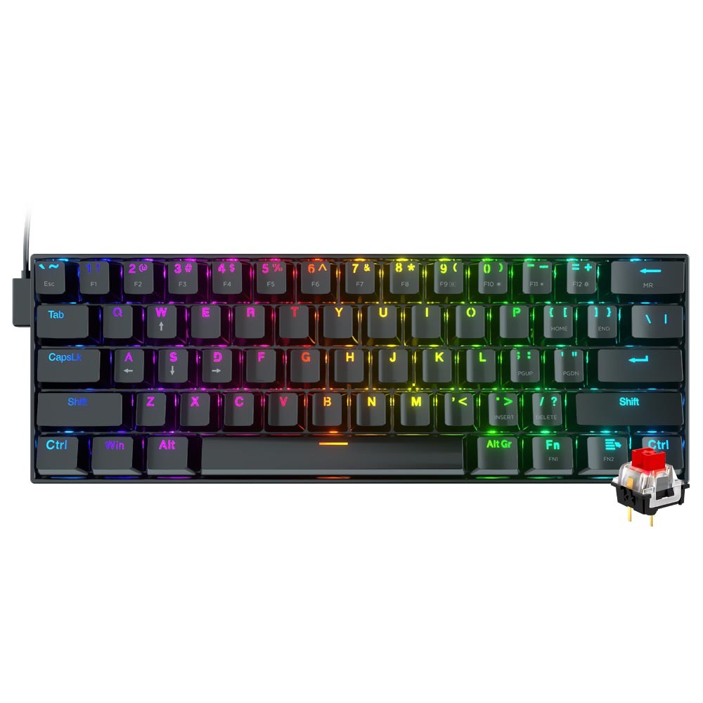 Teclado Mecânico Gamer Redragon K630RGB USB 61 Teclas RGB Preto