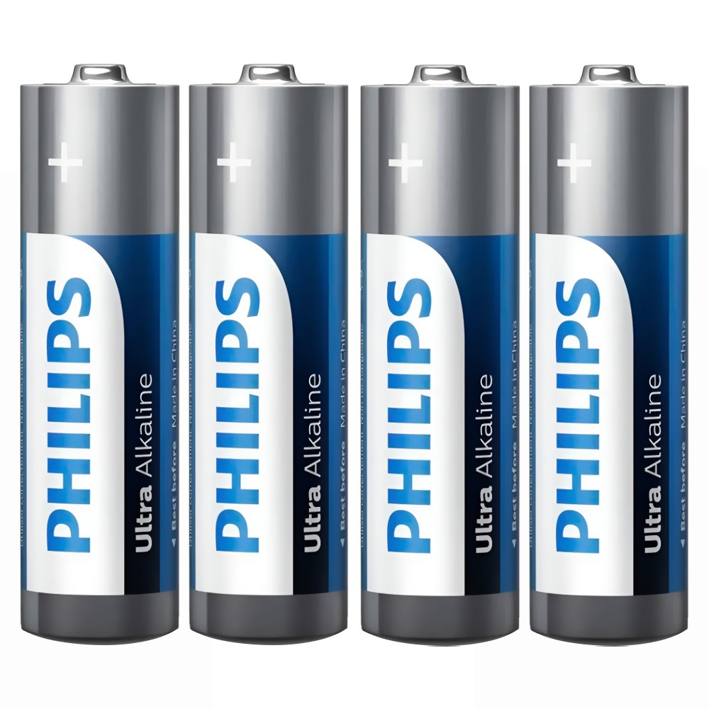 Pilhas Philips Ultra Alkaline AA LR6E4B/97 4 Unidades Longa Duração Alta Performance Energização Segura