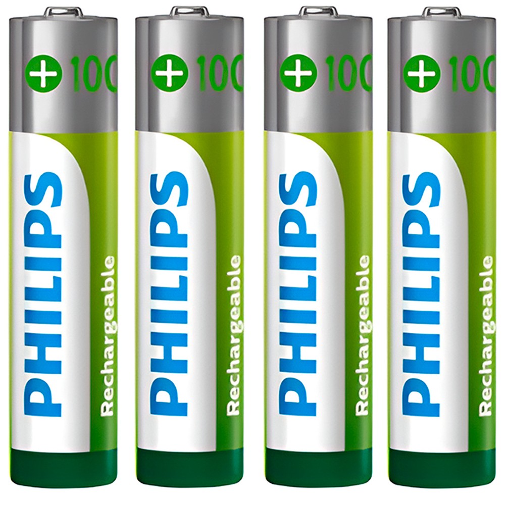 Pilhas Recarregáveis Philips AAA 1000mAh R03B4RTU10/97 Pack 4 Unidades Longa Duração Ecológicas Bateria Recarregável